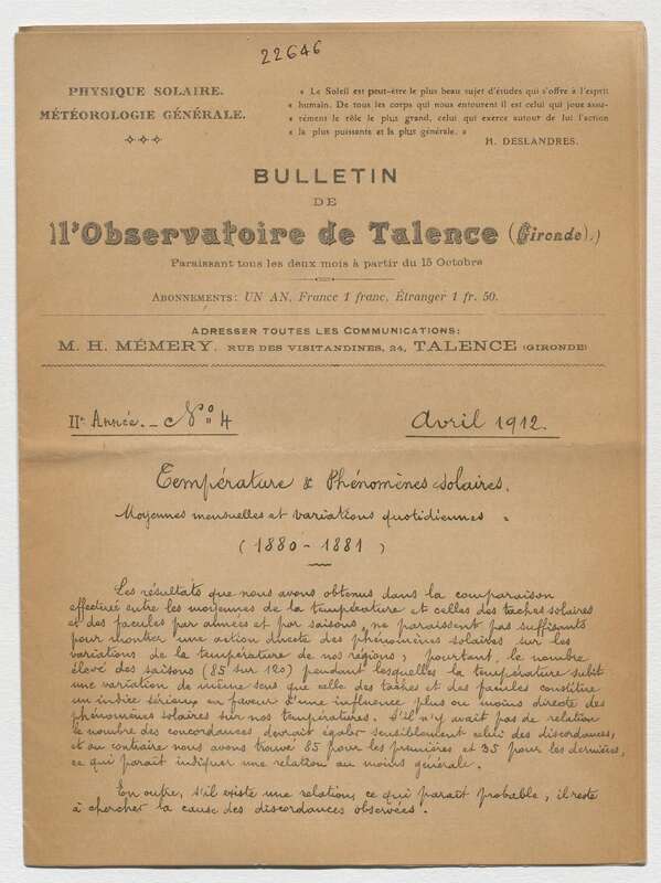 (1912) Bulletin de l'Observatoire de Talence