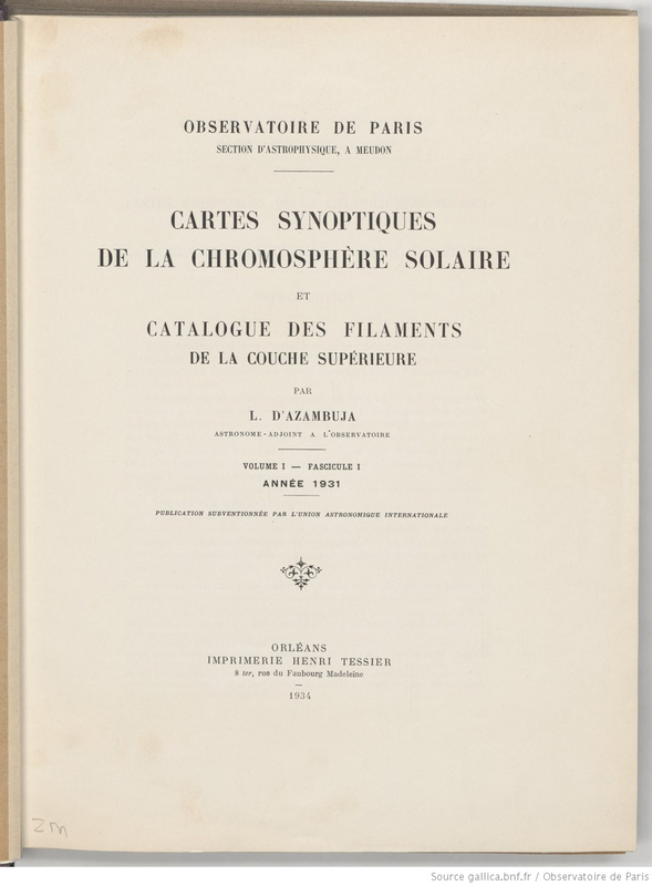 (1934-1989) Cartes synoptiques de la chromosphère solaire et catalogues des filaments et des centres d'activité