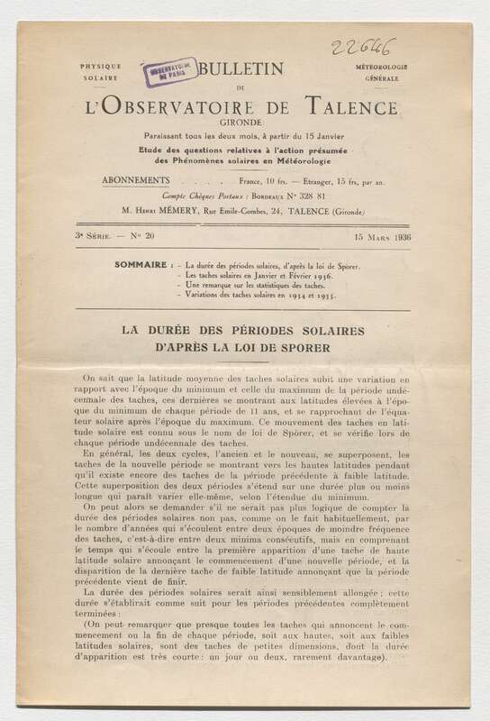 (1936) Bulletin de l'Observatoire de Talence, 3e série