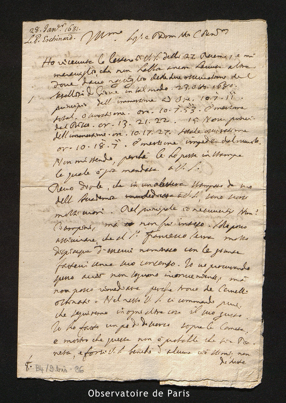 Lettre de Francisco Eschinardi à Cassini I, Rome le 28 janvier 1681