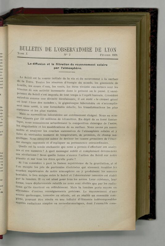 (1928) Bulletin de l'Observatoire de Lyon