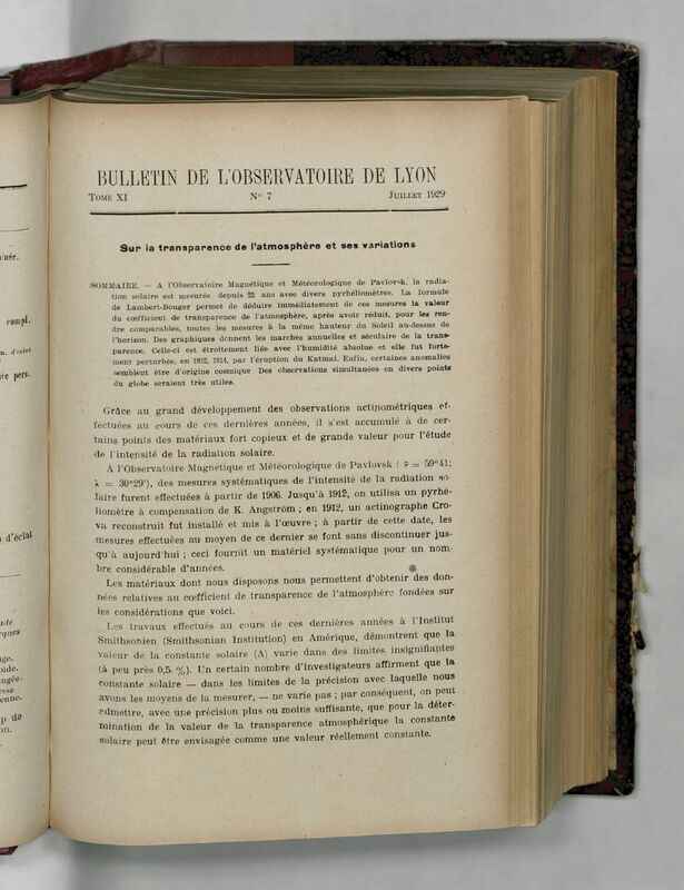 (1929) Bulletin de l'Observatoire de Lyon