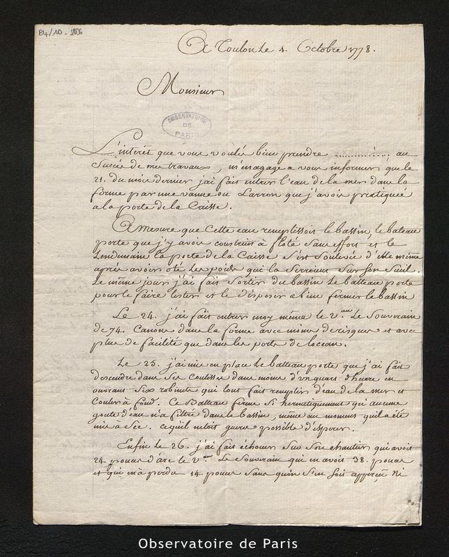 Lettre de Groignard, Toulon le 4 octobre 1778