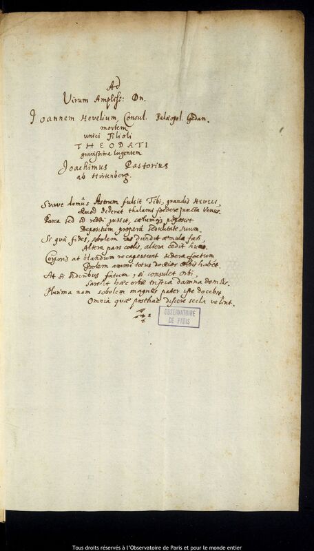 Texte manuscrit de Joachim Pastorius, Gdansk, 27 août - 31 décembre 1665