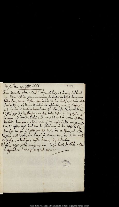 Lettre d’un auteur non identifié à Jan Heweliusz, La Haye, 19 novembre 1666