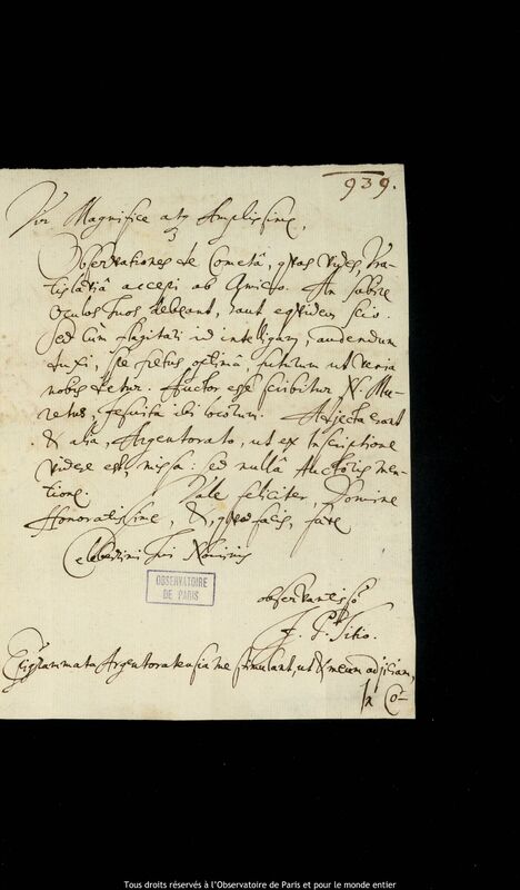 Lettre de Johann Peter Titz à Jan Heweliusz, Gdansk, 21 décembre 1664