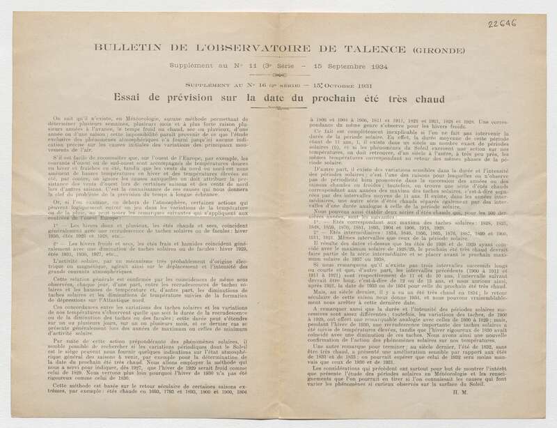 (1934) Bulletin de l'Observatoire de Talence, 3e série