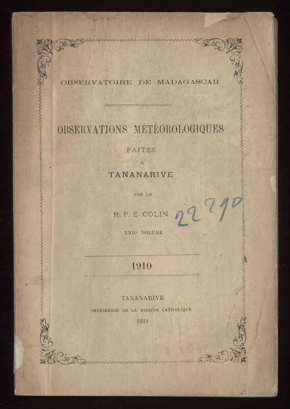 (1911_22) Observations météorologiques faites à Tananarive