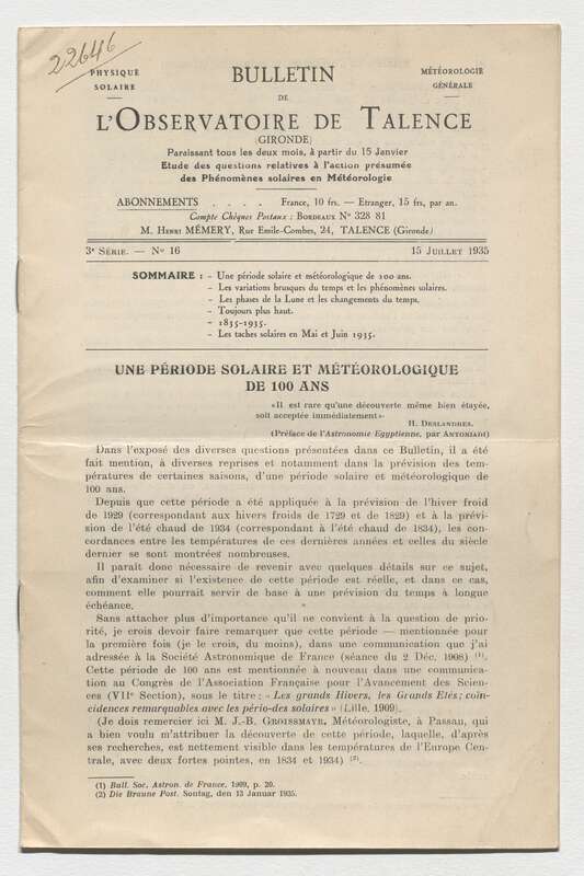 (1935) Bulletin de l'Observatoire de Talence, 3e série