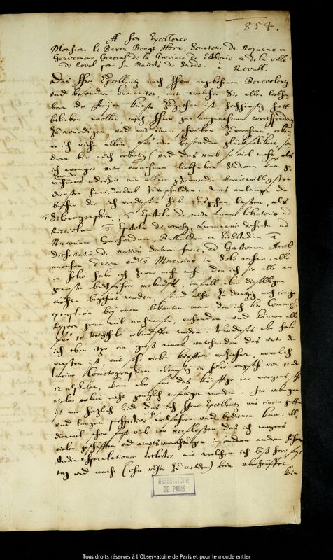 Lettre de Jan Heweliusz à Bengt Horn, Gdansk, 26 mai 1664