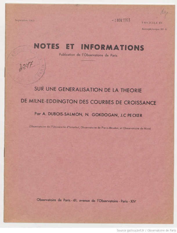 (1963) Notes et informations... Sur une généralisation de la théorie de Milne-Eddington des courbes de croissance / A. Dubois-Salmon, N. Gokdogan, J. C. Pecker