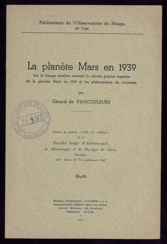 (1943 ter) Publications de l'Observatoire du Houga (Gers)