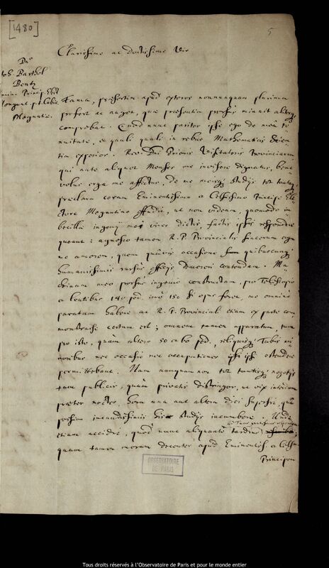 Lettre de Jan Heweliusz à Johann Bartholomäus Bentz, Gdansk, 5 décembre 1671