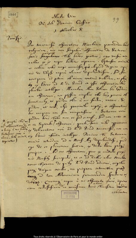 Lettre de Jan Heweliusz à Jean-Dominique Cassini, Gdansk, 7 octobre 1671