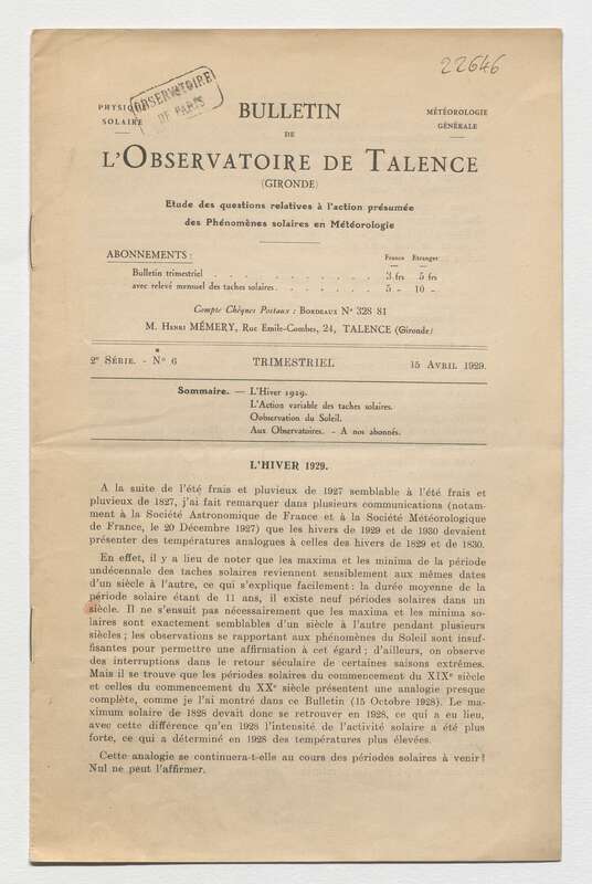 (1929) Bulletin de l'Observatoire de Talence, 2e série