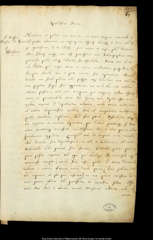 Lettre de Jan Heweliusz à Pierre Des Noyers, Gdansk, 8 avril 1647