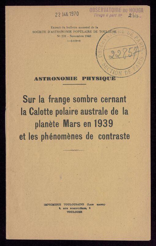 (1942 bis) Publications de l'Observatoire du Houga (Gers)