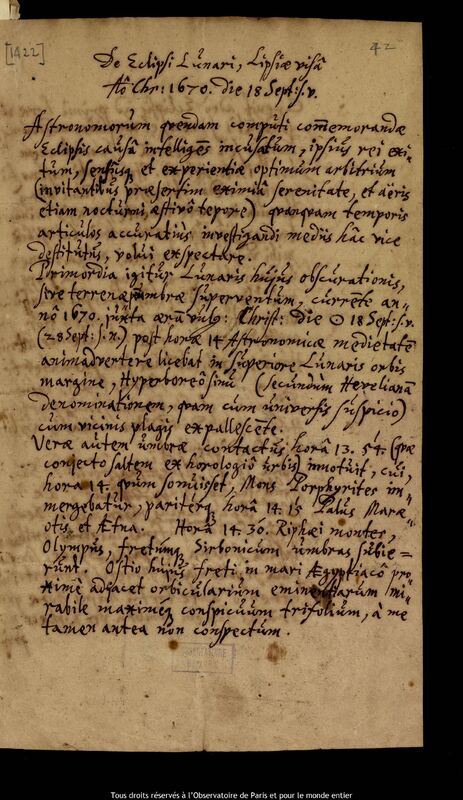 Texte manuscrit de Johann Abraham Ihle, Leipzig, 18 septembre 1670