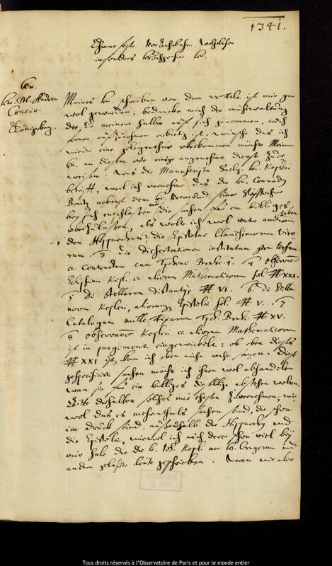 Lettre de Jan Heweliusz à Andreas Concius, Gdansk, 5 mai 1669