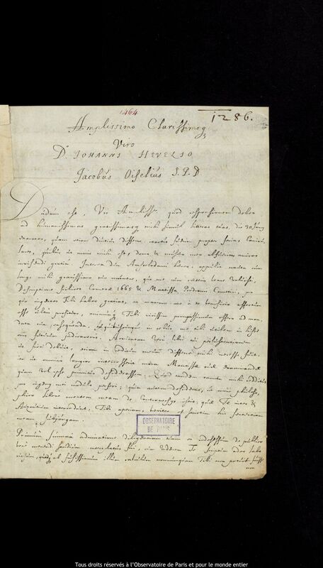 Lettre de Jacques Oisel à Jan Heweliusz, La Haye, 20 juin 1666