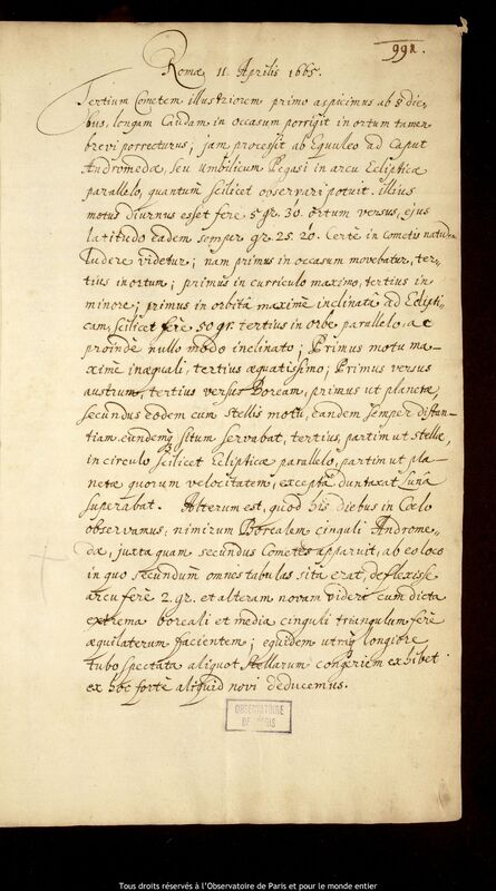 Lettre de Gilles François de Gottignies à Albert Curtz, Rome, 11 avril 1665