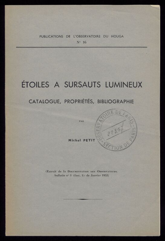 (1953) Publications de l'Observatoire du Houga (Gers)