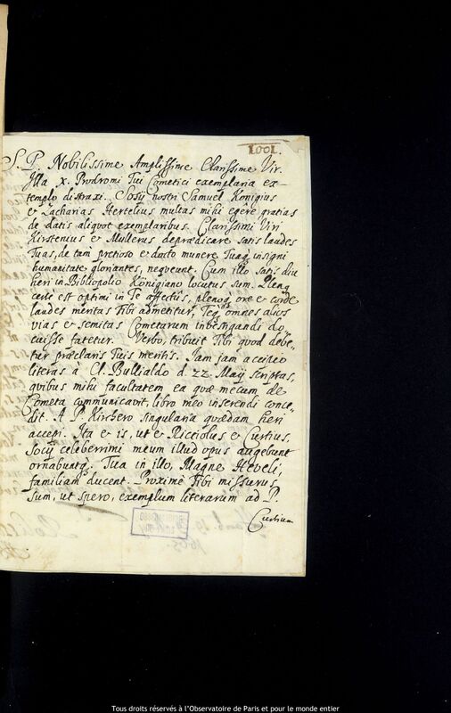 Lettre de Stanislaw Lubieniecki à Jan Heweliusz, Hambourg, 19 mai 1665