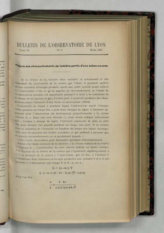 (1927) Bulletin de l'Observatoire de Lyon