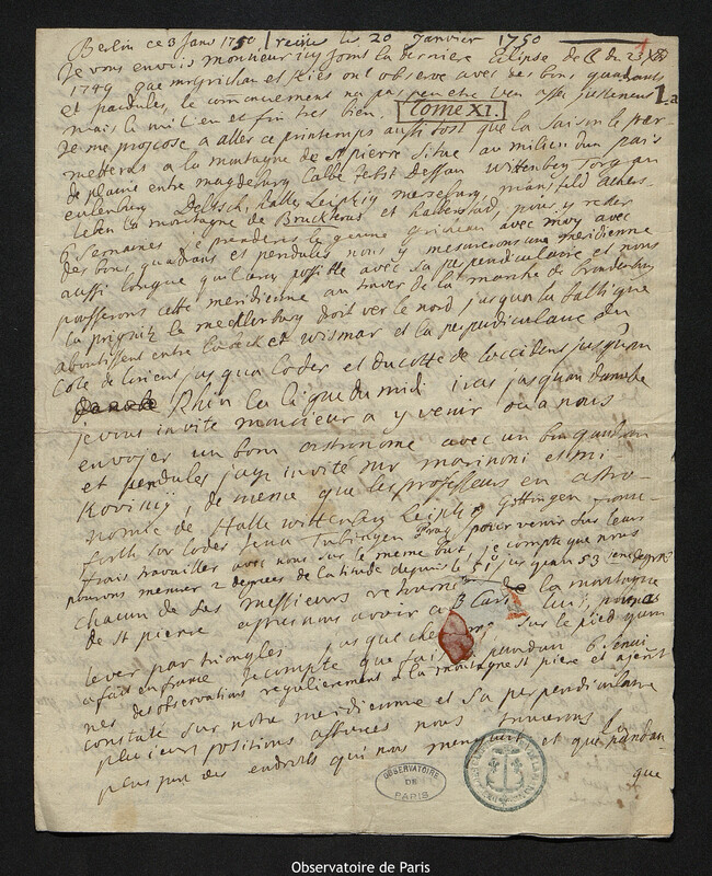 Lettre de comte Samuel de Schmettau à Joseph-Nicolas Delisle, Berlin, 3 janvier 1750