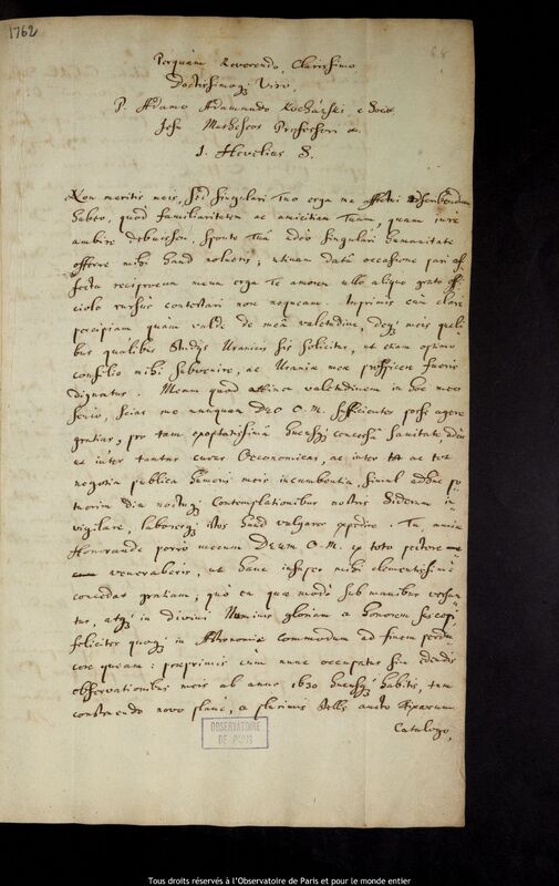 Lettre de Jan Heweliusz à Adam Adamandus Kochanski, Gdansk, 11 juin 1677