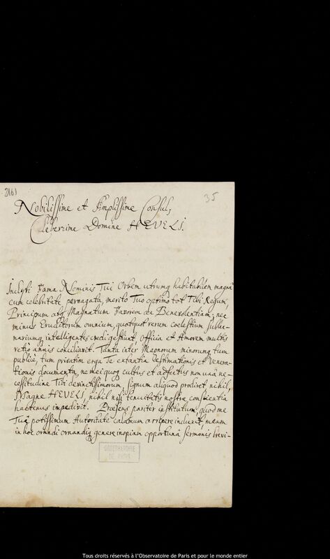 Lettre d'Israel Conradt à Jan Heweliusz, Gdansk, 16 décembre 1681