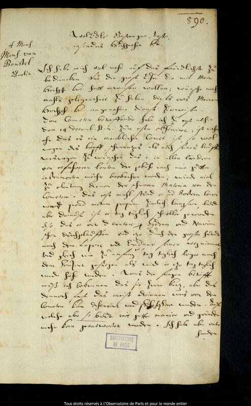 Lettre de Jan Heweliusz à Ernst Gottlieb von Börstel, Gdansk, 28 décembre 1664