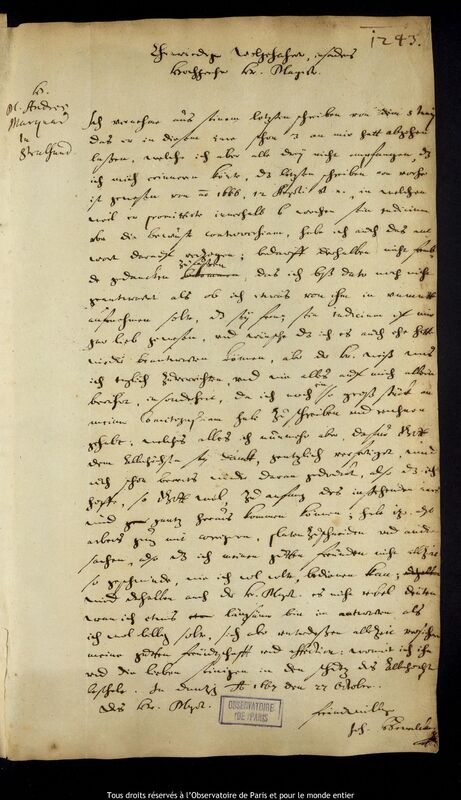 Lettre de Jan Heweliusz à Andreas Marquard, Gdansk, 27 octobre 1667