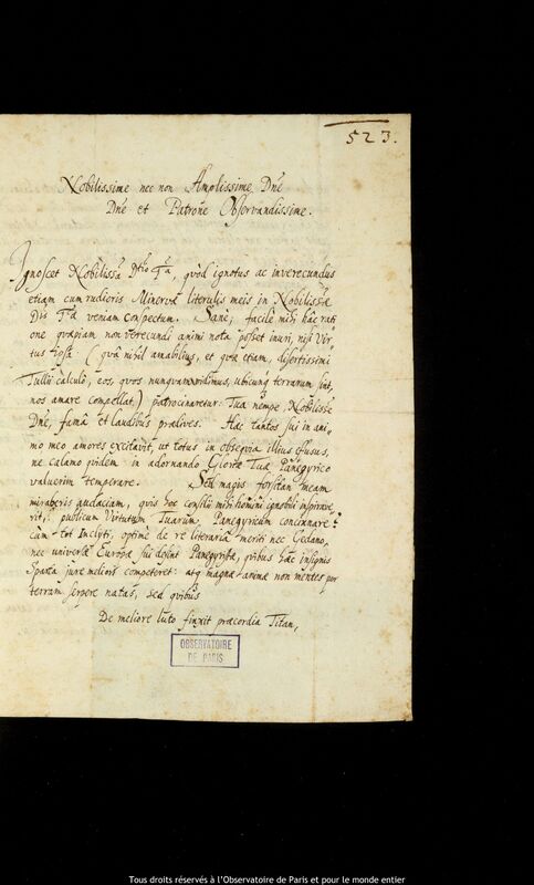 Lettre de Jan Slawicz à Jan Heweliusz, Kaliningrad, 23 août 1658