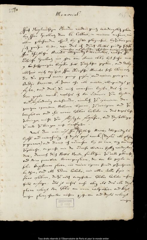 Texte manuscrit de Jan Heweliusz, Gdansk, 22 septembre 1683