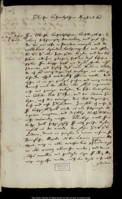 Lettre de Jan Heweliusz à Magnus Gabriel De La Guardie, Gdansk, 16 août 1673