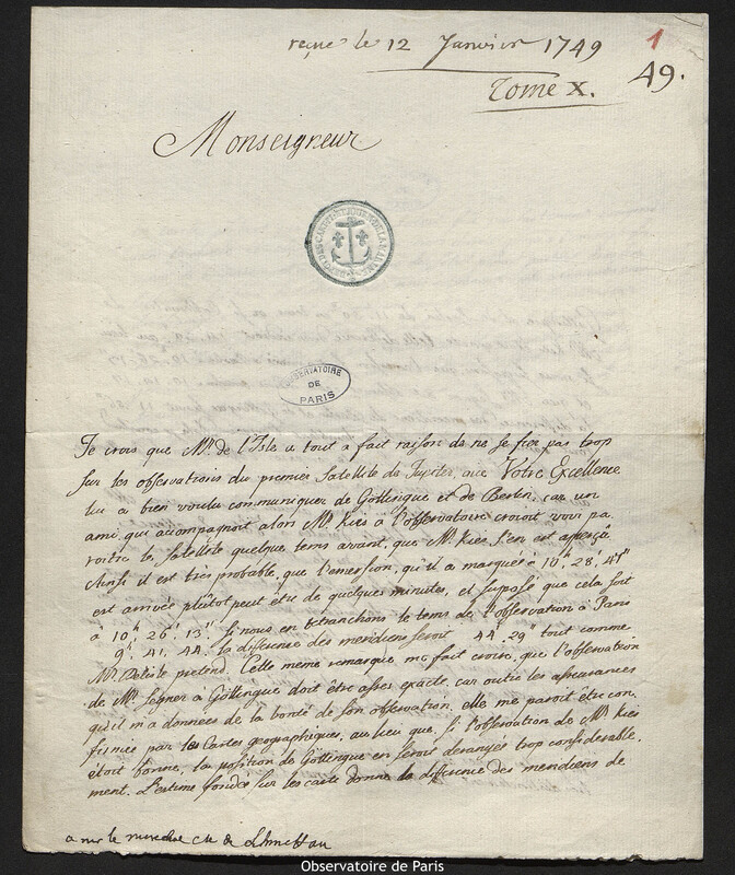 Lettre de Leonhard Euler à Joseph-Nicolas Delisle, Berlin, 13 décembre 1748