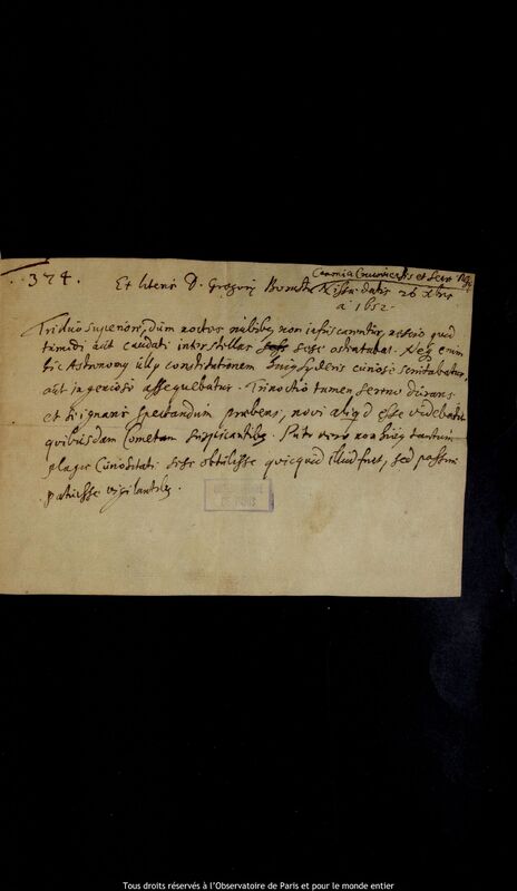 Texte manuscrit de Gregorius Laurentius Borastus, Nysa, 26 décembre 1652