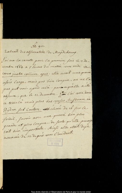 Texte manuscrit d'Otto von Guericke, 17 décembre 1664