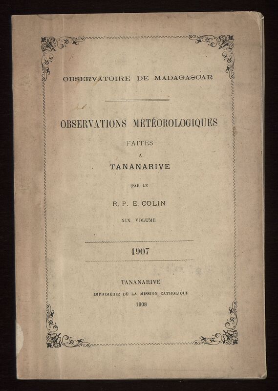 (1908_19) Observations météorologiques faites à Tananarive