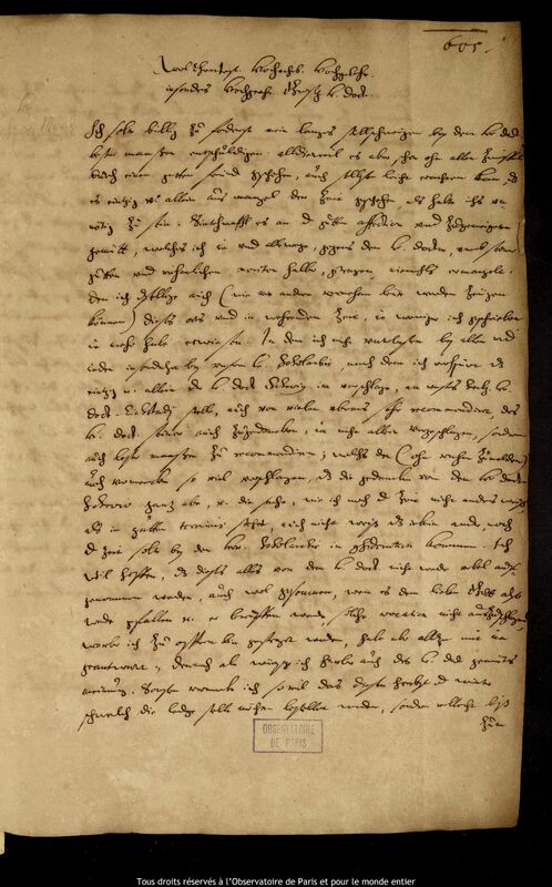 Lettre de Jan Heweliusz à Caspar March, Gdansk, 16 octobre 1660