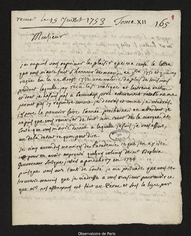 Lettre de Claude Stanislas Boudier à Joseph-Nicolas Delisle, Chandernagor, 30 décembre 1752