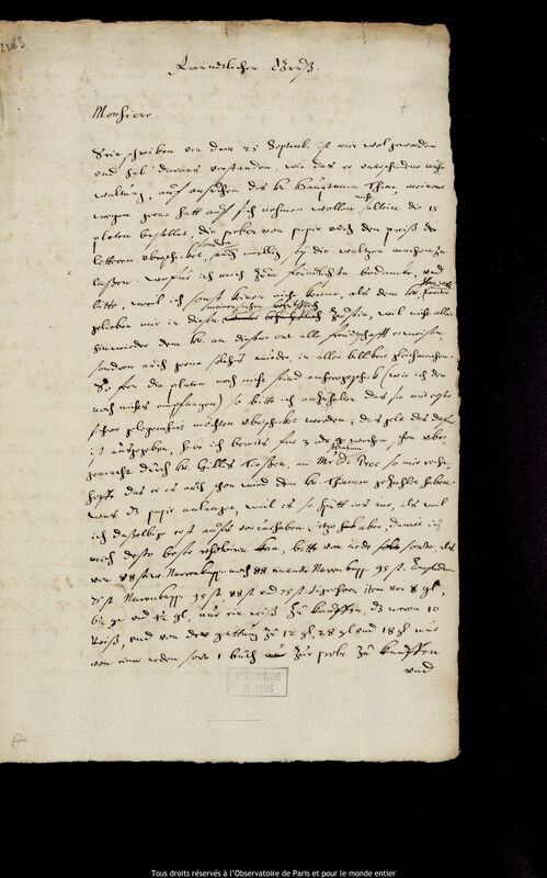 Lettre de Jan Heweliusz à Jacob de Zetter, Gdansk, 1er octobre - 30 novembre 1683