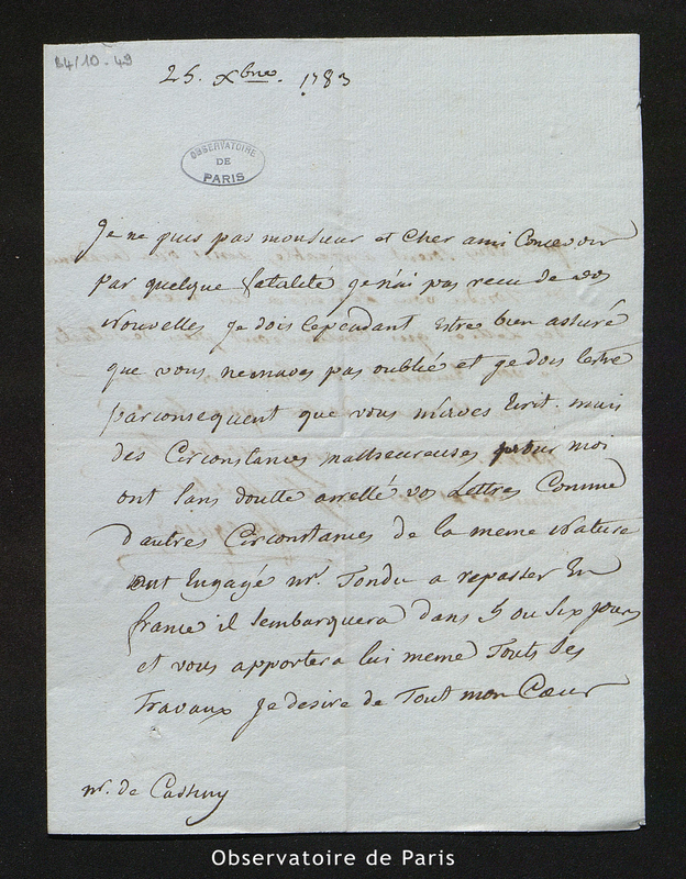 Lettre de Foulquier à Cassini [III ou IV], [Guadeloupe] le 25 décembre 1783