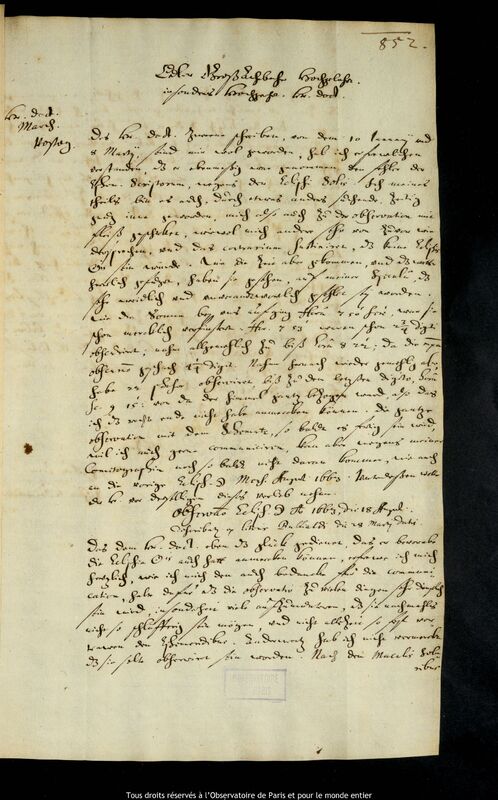 Lettre de Jan Heweliusz à Caspar March, Gdansk, 28 mai 1664