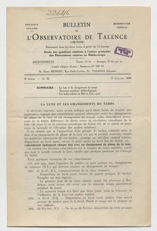 (1936) Bulletin de l'Observatoire de Talence, 3e série