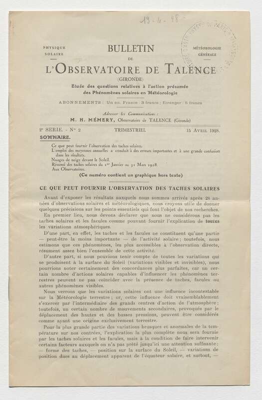 (1928) Bulletin de l'Observatoire de Talence, 2e série