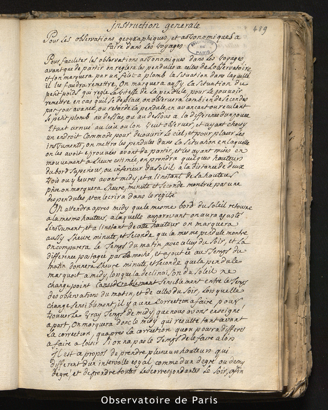 CASSINI I. Instruction générale Pour les observations géographiques et astronomiques à faire dans les voyages