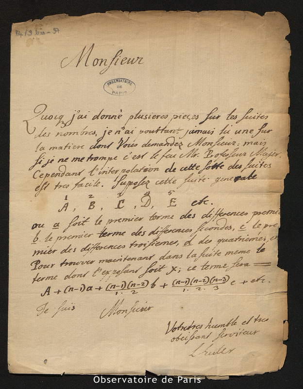 Lettre de L. Euler à Delisle