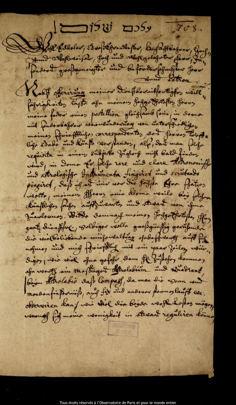 Lettre de Nicolaus Schmidt à Jan Heweliusz, Rothenacker, 26 avril 1661